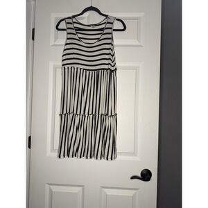 Hemish USA Striped Tiered Tank Dress Small White Black